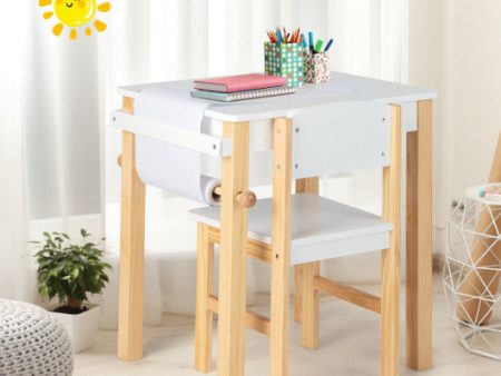 Kids Art Table and Chair Set with Drawer Paper Roll and 2 Markers-White Online Hot Sale