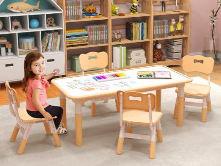 Kids Table and Chairs Set for 4 with Graffiti Desktop-Natural Online Hot Sale