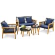 5 Piece Outdoor Conversation Set with 2 Coffee Tables for Backyard Poolside-Navy Online Sale