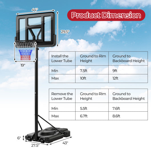 Portable Basketball Hoop with 9-Position Adjustable Height Online Sale