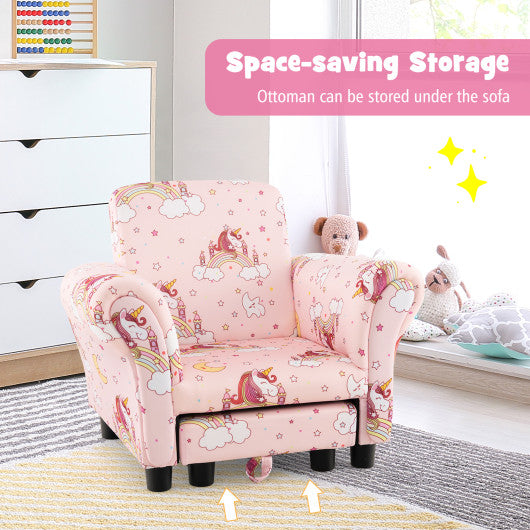 Kids Single Sofa with Cute Patterns  Ergonomic Backrest and Armrests-Pink Supply