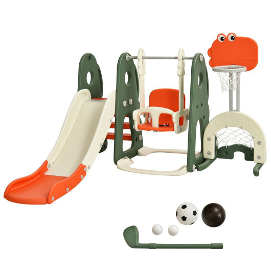 6 in 1 Toddler Slide and Swing Set with Ball Games-Orange Supply