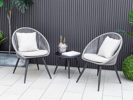 3 Piece Patio Furniture Set with Seat and Back Cushions-Gray For Sale