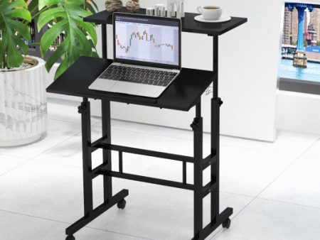 Height Adjustable Mobile Standing Desk with Rolling Wheels for Office and Home-Black Online