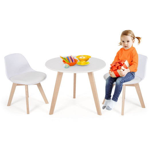 Modern Kids Activity Play Table and 2 Chairs Set with Beech Leg Cushion-White For Sale