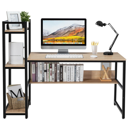 59-Inch Computer Desk Home Office Workstation 4-Tier Storage Shelves-Natural Online now