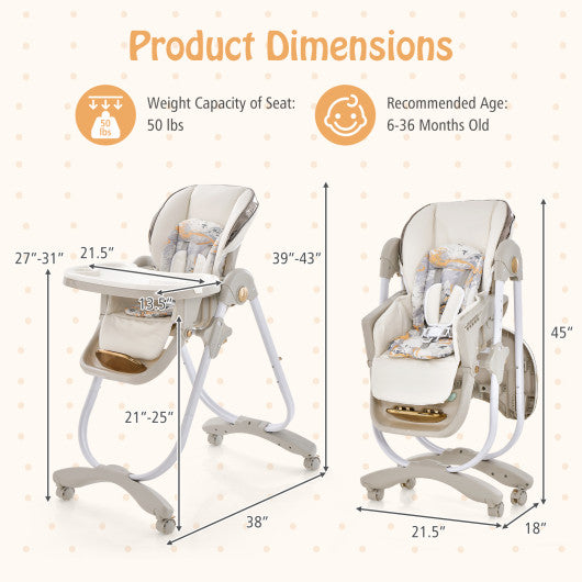 Folding Baby Dining High Chair with Adjustable Height and Recline-Gray Sale