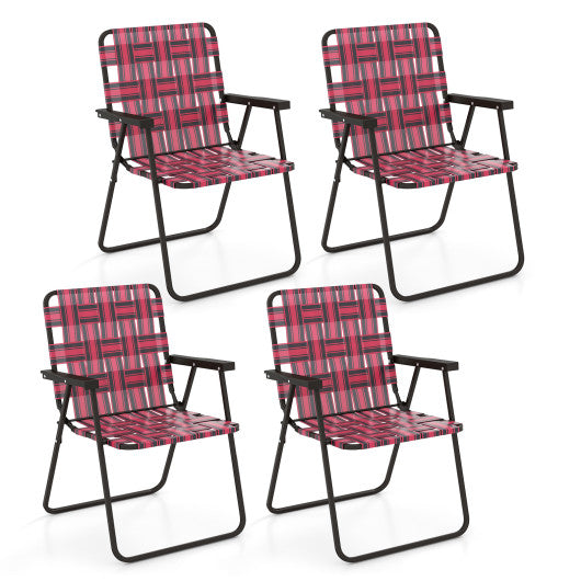 4 Pieces Folding Beach Chair Camping Lawn Webbing Chair-Red For Discount