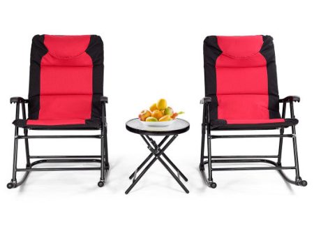 3 Pcs Outdoor Folding Rocking Chair Table Set with Cushion-Black&Red Online Sale