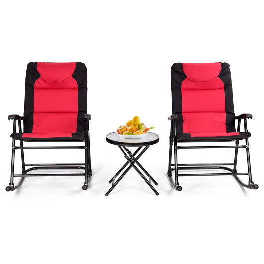 3 Pcs Outdoor Folding Rocking Chair Table Set with Cushion-Black&Red Online Sale