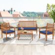 4 Piece Patio Wood Furniture Set Acacia Wood Sofa Set with Loveseat-Navy For Discount