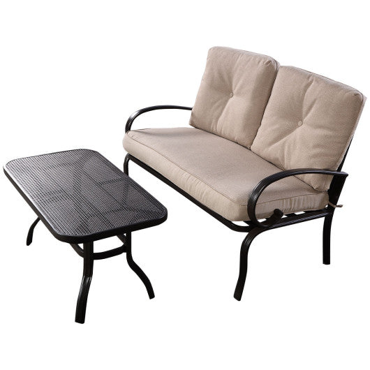 2 Pieces Patio Outdoor Cushioned Coffee Table Seat-Beige Supply