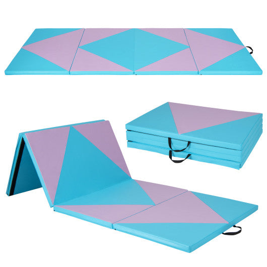 4-Panel PU Leather Folding Exercise Gym Mat with Hook and Loop Fasteners-Pink & Blue For Cheap