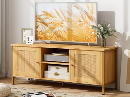 Boho TV Stand for TV up to 55 Inches with Faux Rattan Door-Natural Sale