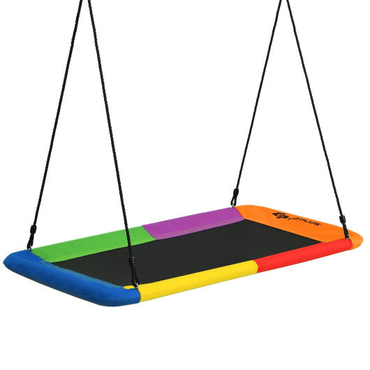 60 Inches Platform Tree Swing Outdoor with  2 Hanging Straps-Multicolor Cheap