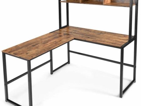 Reversible L-Shaped Corner Desk with Storage Bookshelf-Brown Supply