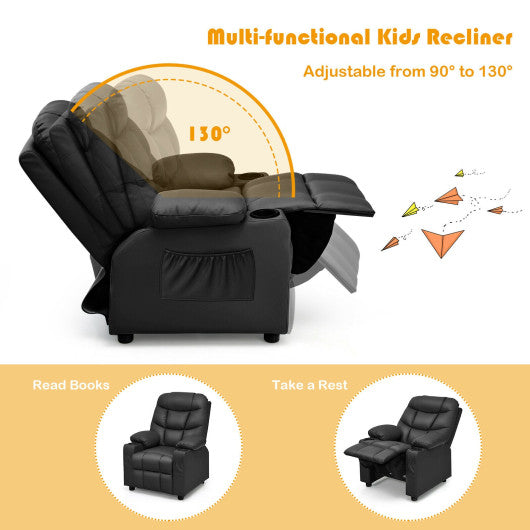 PU Leather Kids Recliner Chair with Cup Holders and Side Pockets-Black Online Hot Sale