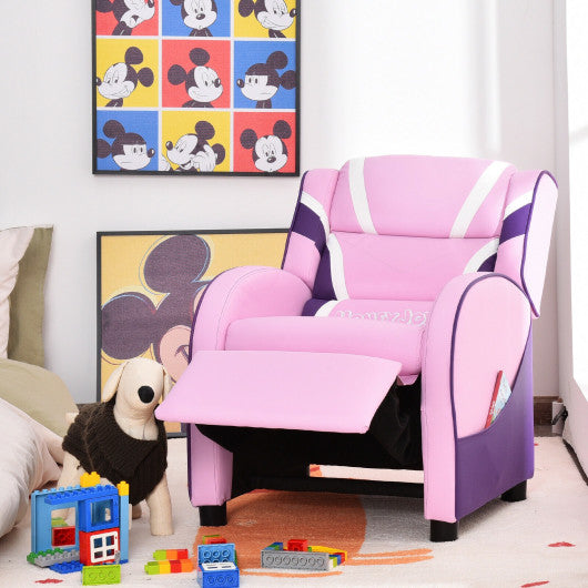 Kids Leather Recliner Chair with Side Pockets-Pink Fashion