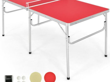 60 Inch Portable Tennis Ping Pong Folding Table with Accessories-Red Sale