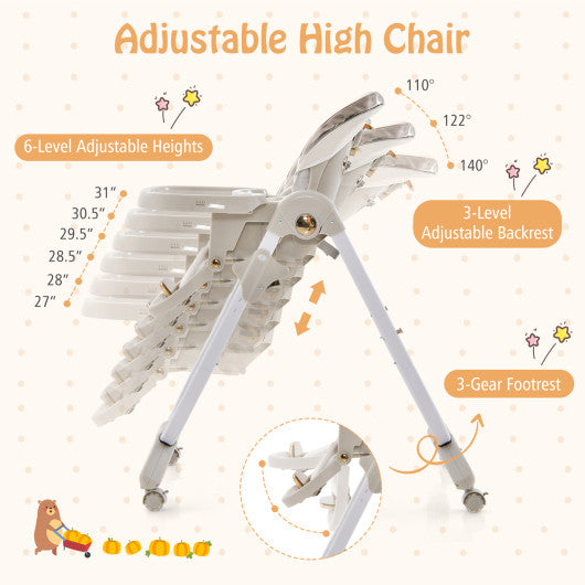 Folding Baby Dining High Chair with Adjustable Height and Recline-Gray Sale