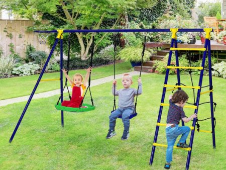 5-In-1 Outdoor Kids Swing Set with A-Shaped Metal Frame and Ground Stake For Cheap