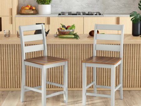 Set of 2 Counter Bar Stool with Inclined Backrest and Footrest-Gray Cheap