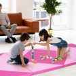 4-Panel PU Leather Folding Exercise Gym Mat with Hook and Loop Fasteners-Pink on Sale