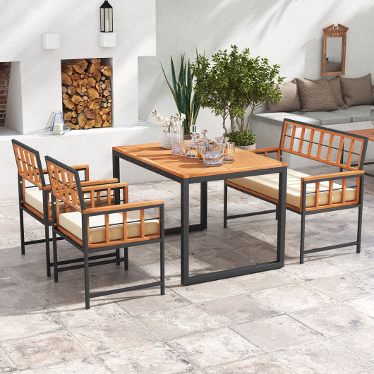 4 Pieces Acacia Wood Patio Dining Set with 1 Rectangular Table-Natural Supply