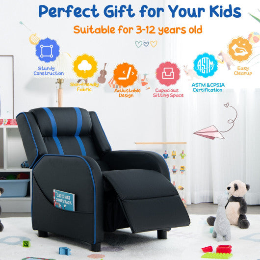 Kids Recliner Chair with Side Pockets and Footrest-Blue Discount