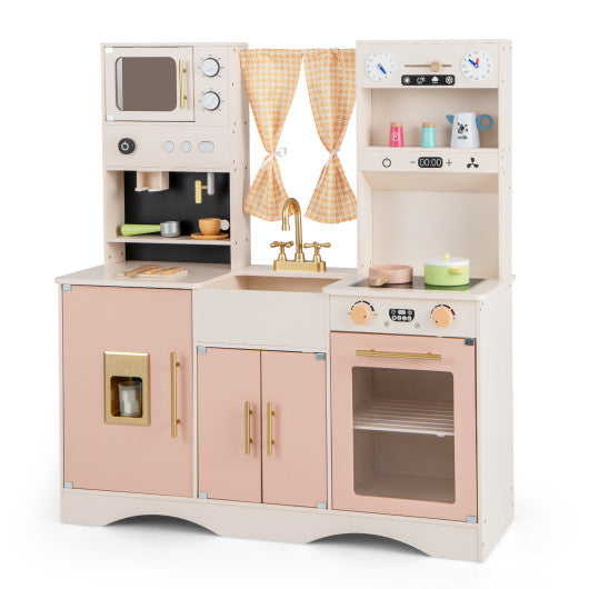 Kids Kitchen Playset with Microwave and Coffee Maker for Ages 3+-Pink on Sale