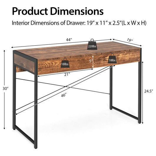 2-Drawer Home Office Desk with Steel Frame-Rustic Brown Online Sale