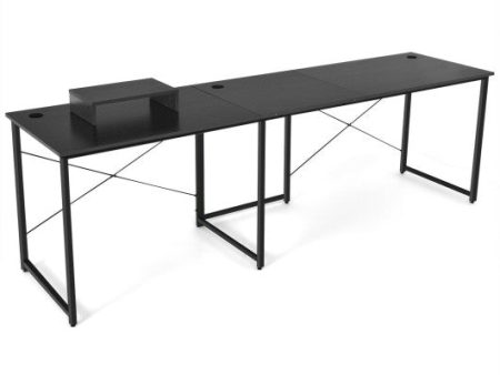 95 Inch 2-Person L-Shaped Long Reversible Computer Desk with Monitor Stand-Black For Cheap