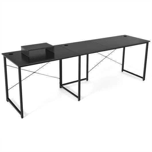 95 Inch 2-Person L-Shaped Long Reversible Computer Desk with Monitor Stand-Black For Cheap