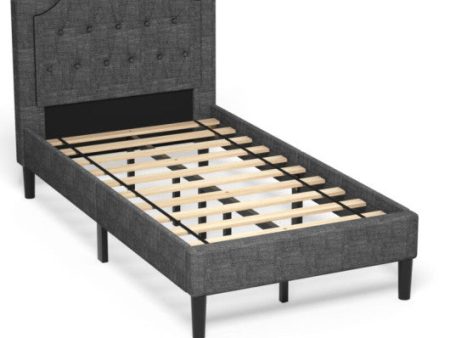 Linen Twin Upholstered Platform Bed with Frame Headboard Mattress Foundation Supply