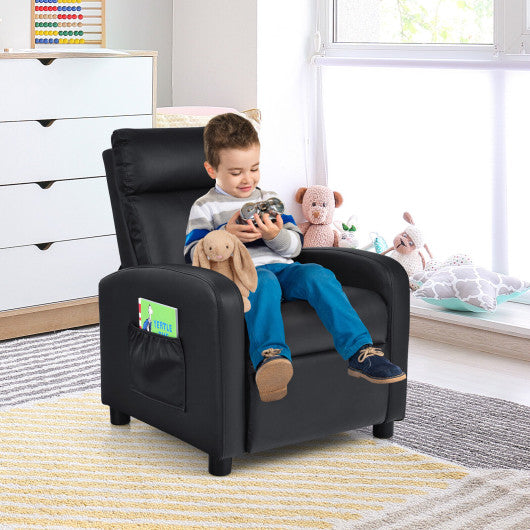 Ergonomic PU Leather Kids Recliner Lounge Sofa for 3-12 Age Group-Black Discount