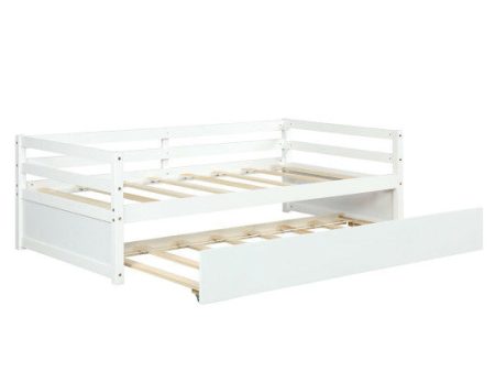 Twin Size Wooden Slat Trundle Platform-White Sale