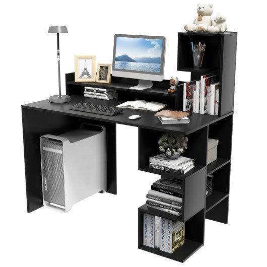 Modern Computer Desk with Storage Bookshelf and Hutch for Home Office-Black Discount