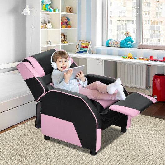 Kids Youth PU Leather Gaming Sofa Recliner with Headrest and Footrest-Pink Online Sale