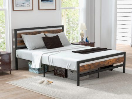 Full Queen Industrial Bed Frame with Rustic Headboard and Footboard-Queen Size For Cheap