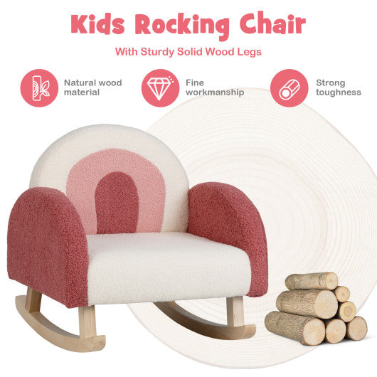 Kids Rocking Chair Children Velvet Upholstered Sofa with Solid Wood Legs-Red on Sale