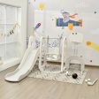 6 in 1 Toddler Slide and Swing Set with Ball Games-White Fashion