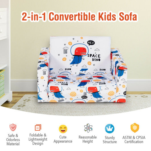 2-in-1 Convertible Kids Sofa with Velvet Fabric-White Online now