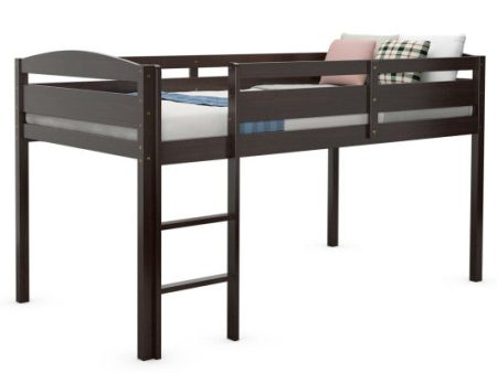 Wooden Twin Low Loft Bunk Bed with Guard Rail and Ladder-Espresso Online Sale