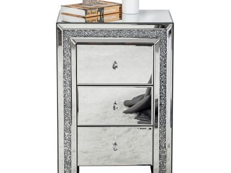 27  Silver Three Drawer Mirrored Nightstand Online now