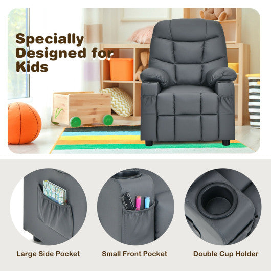 PU Leather Kids Recliner Chair with Cup Holders and Side Pockets-Gray Hot on Sale