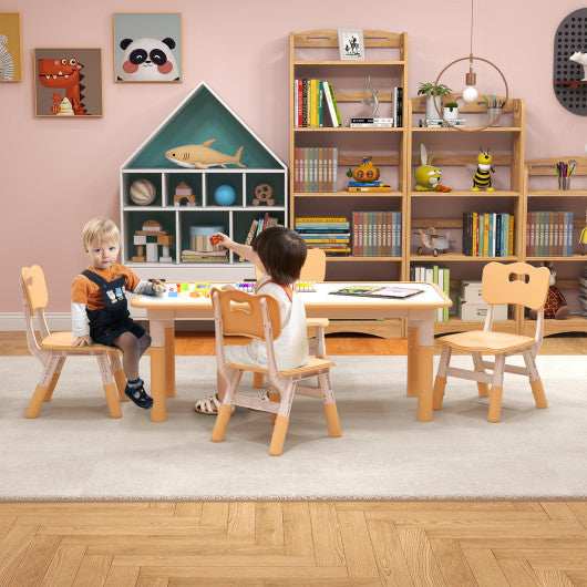 Kids Table and Chairs Set for 4 with Graffiti Desktop-Natural Online Hot Sale