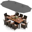 9 Piece Outdoor Dining Set with 15 Feet Double-Sided Twin Patio Umbrella-Gray Supply