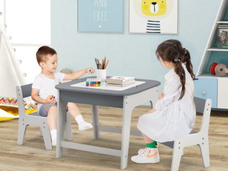 Kid s Table and Chairs Set with Double-sized Tabletop-Gray Discount