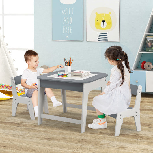 Kid s Table and Chairs Set with Double-sized Tabletop-Gray Discount