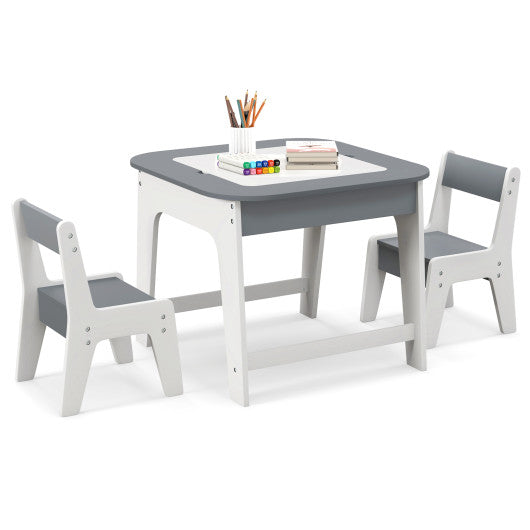 Kid s Table and Chairs Set with Double-sized Tabletop-Gray Discount